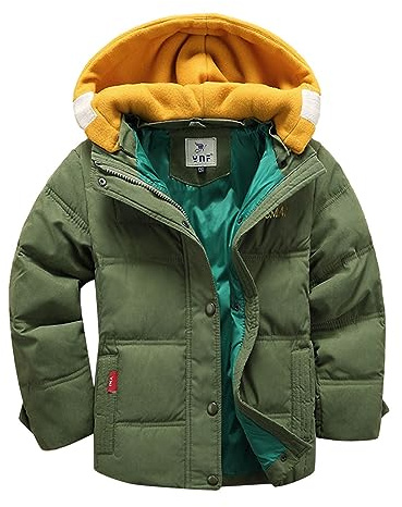 OBiQuzz vinterjacka barn, quiltad jacka lätt dunjacka med avtagbara huvor, utomhusjacka varm huvjacka enfärgad övergångsjacka vindtät sweatjacka klassisk sportlish barnjacka, Armégrön, 140