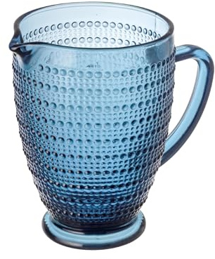 Baroni Home Jarra de cristal azul con detalles en relieve a lunares, jarra con asa, diseño moderno, jarra con sistema antigoteo, fácil de limpiar, bebidas calientes y frías, 1 l, 20 x 13 x 19 cm