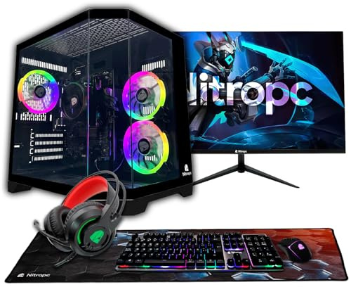NitroPC PC Gaming Completo Start Esports Core Pack FHD120-24 · 90–110 FPS · 1080p · Ryzen 5 5655G (APU) RAM 16GB, M.2 1TB, Windows 11 Pro, WiFi, Negro - Monitor 24 FullHD + Accesorios