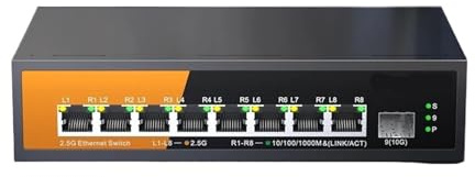 Switch Ethernet Multigigabit À 9 Ports avec 8 Ports PoE 2,5 GB Et 1 Port SFP 10 GB for La Liaison Montante, Non Administrable, Plug and Play(Switch with EU Plug)