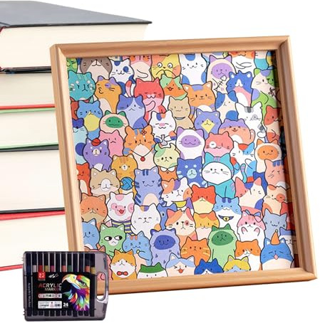 Cadre de puzzle en bois pour chat - Colorez interactivement votre propre planche d'art, décor d'affichage de puzzle fait à la main, pièces découpées détaillées avec centre de support photo | ornement