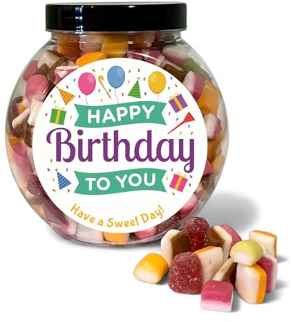 Happy Birthday Dolly Mixture Favourite Sweet Choices Gift with Fun Design (Cookie Jar, 500g)