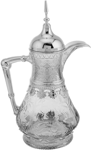 Sewroro Pichet à Eau Froide 1,6 L en Verre Décor Oriental Argenté, Grosse Cruche pour Jus et Boissons Fraîches, Pichet à Cocktail Vintage, Décoration Maison, Usage Quotidien et Réception