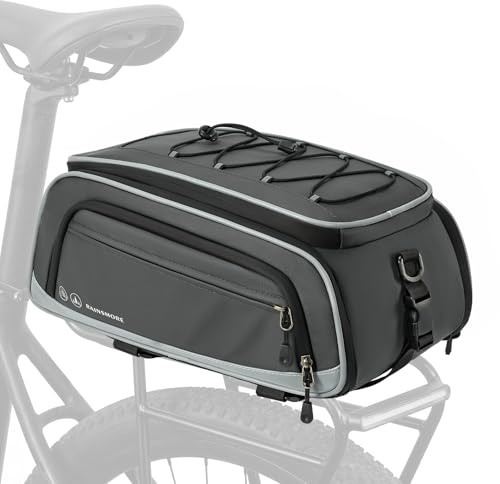 RAINSMORE Fahrradtaschen für Gepäckträger 15L-23L Erweiterbar Wasserdicht Fahrradtasche Hinten mit Reflektierend Regenschutz Fahrrad Gepäckträgertasche für E-Bike Pendler Freizeitradfahren Grau