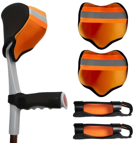 Kryckor handtagskuddar underarmsstöd kuddar för promenadhjälpmedel – uppsättning av 4 underarmsstödskuddar mot tryck och friktion – komfort för armbågar, underarm och överarm – svart och orange