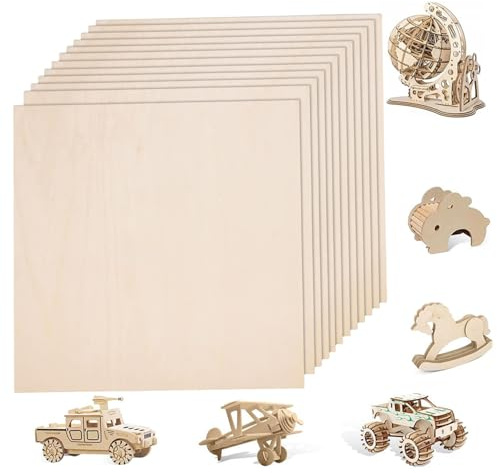 12 Pezzi 12X12 Fogli di Tiglio Legno Non Finito 2mm Compensato Legno per Artigianato Pittura Taglio Incisione Ornamenti Fai da Te, Decorazioni per Interni