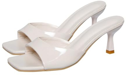 MJGkhiy Ciabatte Estive Eleganti da Sera Donna Comode High Heel Scarpe Moda Sandali con Tacco Alto Sposa Punta Quadrata Aperta Slip on Sandali Dress Slides In Pelle Pantofole Kitten Cerimonia