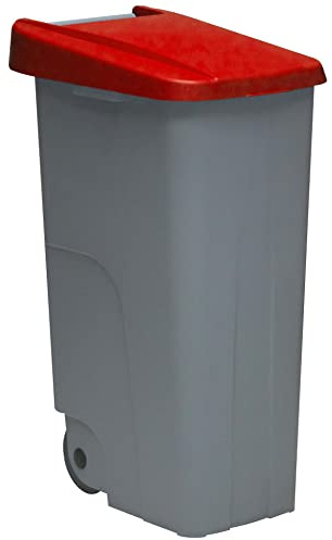 Contenedor de Residuos Reciclo 110L Rojo con Tapa Cerrada y Ruedas Grandes – Plástico Resistente, Encajable y Ergonómico, Ideal para Envases y Plásticos | Denox