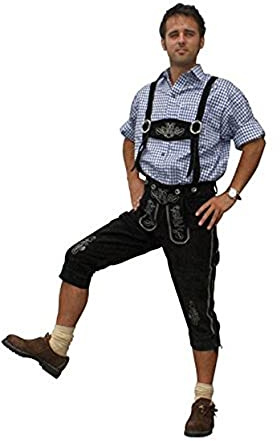 Trachten Lederhose aus echtem Leder Kniebundhose Größe 46-60 (52, schwarz)