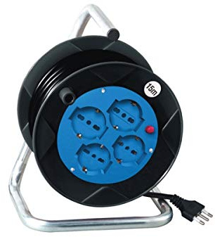 V-TAC Bobina Prolunga Cavo Elettrico Con Avvolgicavo Con Spina 16A e 4 Prese Bipasso Schuko (15 Metri)