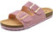 ONCAI Women’s Flat Slide Sandals Vegan Leather Adjustable Double Buckle Strap Cushion Cork Footbed Open Toe Mules with Non-slip Rubber Sole Pink 5 UK