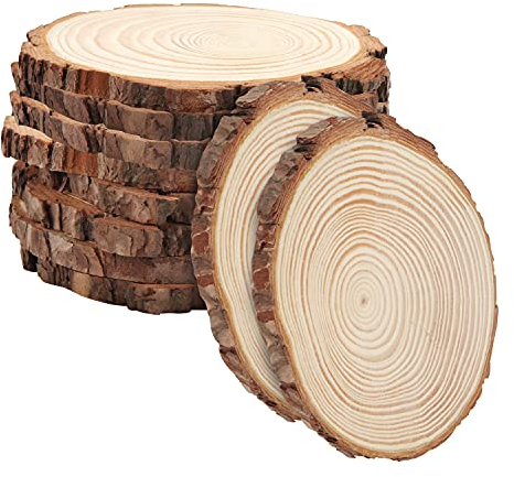 KURTZY 10er Pack Runde Holzscheiben Deko klein - 10 Baumscheiben 14-16cm Durchmesser - 10er Set Kleine Holzscheiben zum Basteln - 10x Holzscheibe Baumscheibe - Baumstamm Deko
