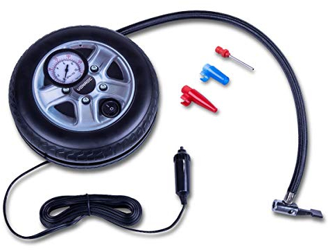 VONROC Mini Kompressor 12V – Mit Manometer – Max. 10 bar – inkl. 3 Adaptern