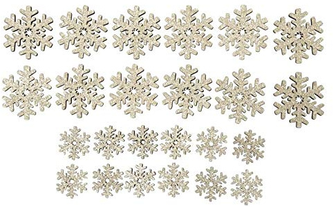 24 STK Schneeflocken Gold Farben Glitzer Holz Naturdeko Weihnachtsdeko Basteln Deko Schneeflocke Naturmaterial 2,5cm / 4cm Weihnachtskranz Dekorieren