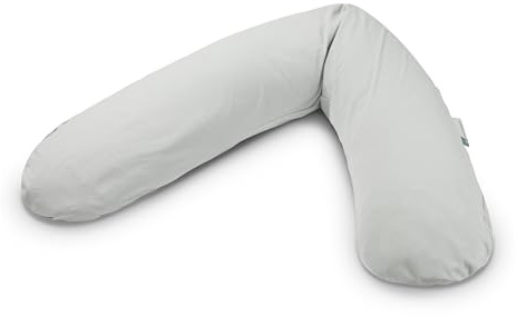 Theraline Das Original Schwangerschaftskissen & Stillkissen 190cm – Seitenschläferkissen Stillkissen Perlen – inkl Stillkissenbezug Grau Bio-Baumwolle