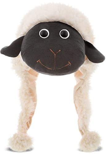 DolliBu Plush hats - Super Soft Warm Hat with Ear Flaps, Stuffed Animal Halloween Costume for Kids & Teens - One Size, Black Nose Sheep, One Size