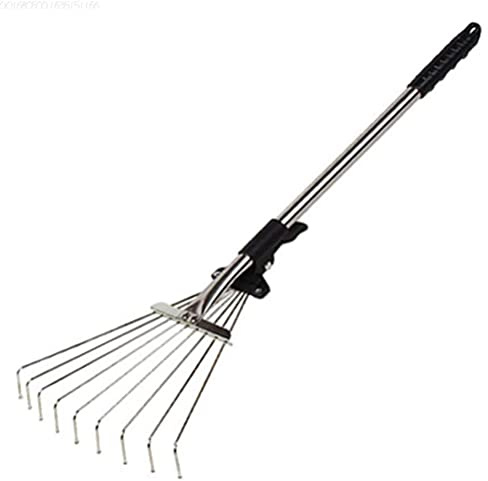 Bticx Verstellbarer Garten-Laubbesen, 55,9 - 73,9 cm, Teleskop-Hacke, Graswerkzeug, mehrzahniger Metallrechen schnelles Aufbauen von Laubheu Gras von Rasen und Hof