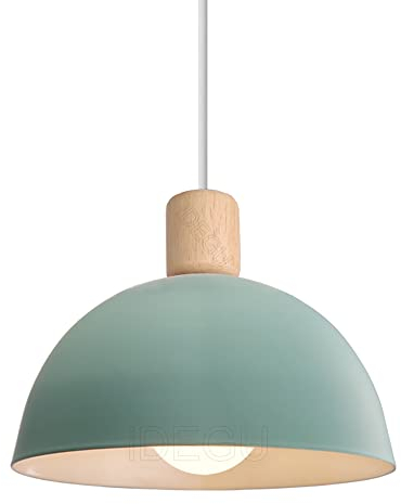 iDEGU Lampada a Sospensione Retrò 20CM LED Lampada a Soffitto in Legna Metallo Moderna Lampadario Stile Scandinavo a Semicerchio Plafoniera per Soggiorno Sala da Pranzo Camera da Letto (Verde)