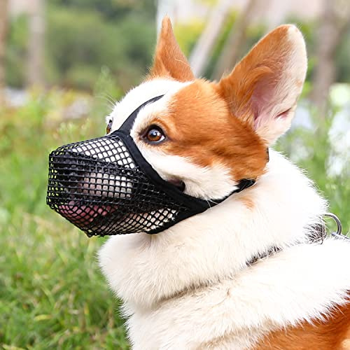 Crazy Felix Dog Muzzle, Soft Mesh Muzzle for Small Medium Large Dogs Labrador German Shepherd, Breathable Adjustable Mouth Guard for Biting Chewing Scavenging, Allows Panting and Drinking(Black,S)