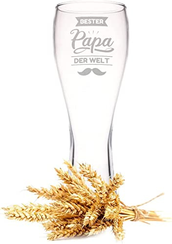 GRAVURZEILE Leonardo Weizenglas mit Gravur - Bester Papa der Welt V2 - Geschenk für Papa ideal als Vatertagsgeschenk - 0,5l - Bierglas als Geburtstagsgeschenk für Männer - Geschenk für Ihn