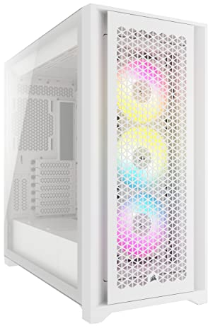 Corsair iCUE 5000D RGB Airflow Mid-Tower-Gehäuse, True White – 3 × AF120 RGB ELITELüfter, iCUE Lighting Node PRO-Beleuchtungssteuerung – Konstruktion Mit Hohem Luftdurchsatz - Weiß