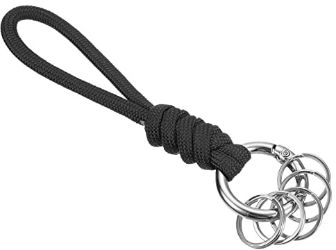 PATIKIL 4 Paracorda Cordino Portachiavi con Chiave Piatta cerchio, Intrecciato Cordino Polso Cinturino per Chiavi Fischietti Portafoglio Fotocamera, Nero