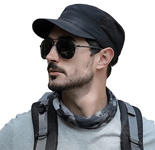 Pyrafox Casquettes militaires pour hommes 56-63 cm XXL imperméables pour femmes chapeaux de soleil militaires en maille latérale, Noir , XL/XXL