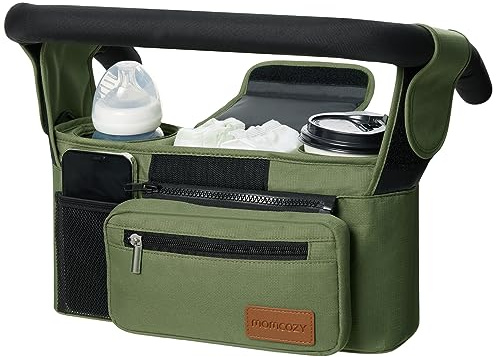 Momcozy Universal Baby Stroller Organizer, 2 Insulated Cup Holder, Detachable Zippered Pocket, Adjustable Shoulder Strap, Large capacity for baby essentials, Compact Design Fits Any Strollers