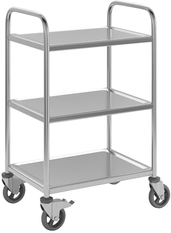 kaiserkraft | Edelstahl-Servierwagen | 3 Etagen | luftidentische Reifen | LxBxH 700 x 470 x 970 mm