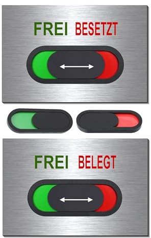Frei-Besetzt-Belegt-Hinweisschild-Schild-mit Schieber rot/grün-150 x 100 x 3 mm-Türschild-Toilettenschild-Büroschild-Aluminium Edelstahloptik (1905-21 j Frei-Belegt mit 2 Löcher)