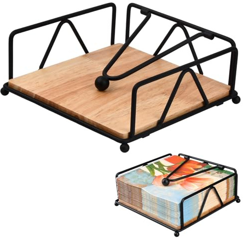 Volumoon Metal Napkin Dispenser, Square Napkin Rack for Table, Tissue Holder for Dining Table, Restaurant Bar (Black)