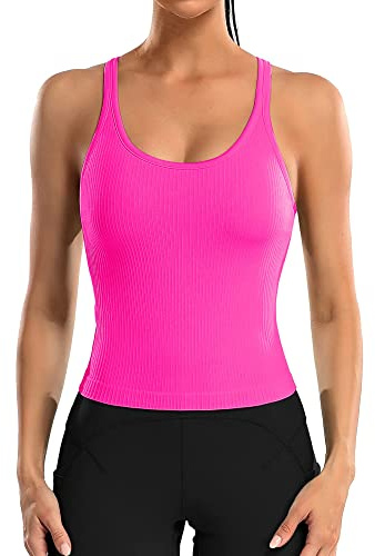 Attraco Damen Sport Tank Top Built-in BH Racerback Ärmelloses Tanktops Workout Crop Top Yoga Oberteile Sommer Fitness Tops Gym Sporttop