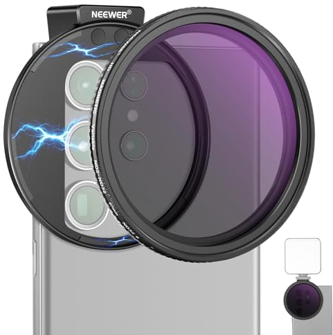 NEEWER Kit Filtre Objectif Téléphone Variable ND2-ND32 à Clipser 67mm Clip Téléphone avec Anneau Adaptateur Magnétique Filtre ND Magnétique HD pour iPhone 16 15 Pro Max 14 13 Galaxy S22 S23 S24 Ultra