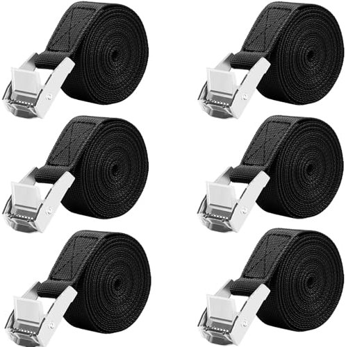 Cinghie di Fissaggio, LUZOON 2.5 cm x 2.5 m Cinghia di Fissaggio Cinghie di Tensione Cinghia Fissaggio Cinghie a Cricchetto Cinghie di Tensione Resistenza Fino a 250 kg (6 Pezzi Nero - 2,5 m x 25 mm)