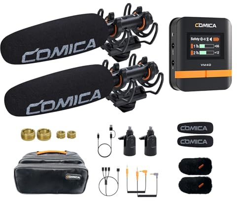COMICA Micrófono de cañón Combinado VM40, micrófono inalámbrico de Doble Canal supercardioide para cámara, teléfono Inteligente y PC