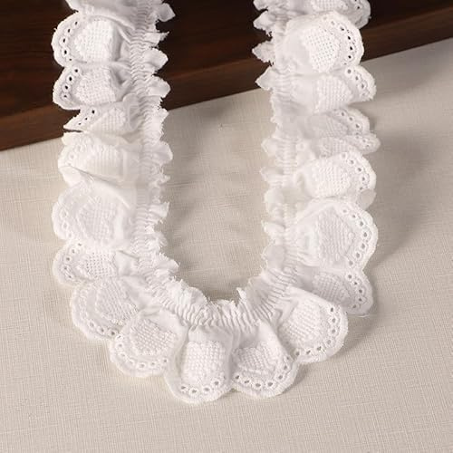 WANYI 2 Yards Baumwolle Spitzenband Vintage Spitzenband Weiß Rüschen Spitzenstoff Spitzenbesatz DIY Spitzenborte Zierband zum Nähen fur Nähen Kleider Tasche Vorhänge Tischtuchspitzen(4cm-Weiß)