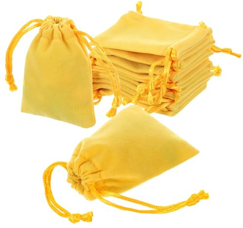 sourcing map Lot de 20 pochettes en velours avec cordon de serrage, 5,1 x 7,6 cm, pochettes cadeaux pour fête de mariage, bonbons, bijoux, emballage, rangement, jaune