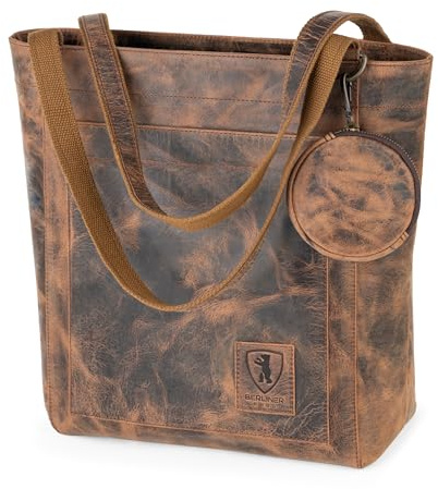 Berliner Bags Shopper Seville, Groß Henkeltasche aus Leder | Große Handtasche & Henkeltasche für Damen, geräumige Shopper-Tasche aus Echtleder mit Lederfutter & verstärkten Trageriemen