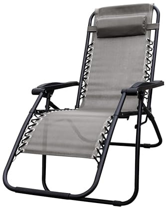 AVANTI TRENDSTORE - Colceresa Gartenliege klappbar in der Farbe grau, Gestell aus grauem Metall und Kunststoff, Bezug aus atmungsaktivem Netz, Maße LAP ca. 176x110x67cm