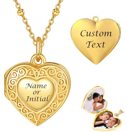 KINGWHYTE Herz Medaillon Kette 925 Sterling Silber 14K Gold vergoldet 2 Foto personalisierte Herz Bild Halskette benutzerdefinierte Foto Text Schmuck Geschenke für Frauen Mädchen