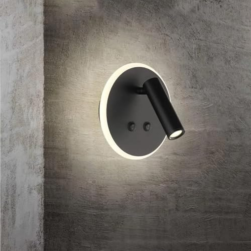 Generico Applique da Parete LED 8W con Doppia Luce – Spot Orientabile + Illuminazione Diffusa, 720 Lumen, 3000K, Design Moderno per Camera da Letto, Comodino, Corridoio (Nero)