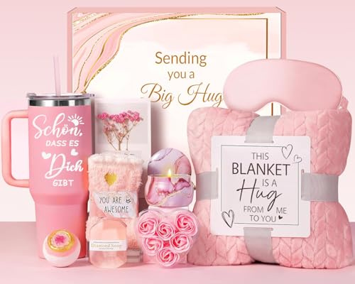 AOKILE Geschenke für Frauen - Geschenke Set für Beste Freundin | Kuscheldeck Geschenke für Freundin Oma Schwester Ehefrau mit 40 OZ Edeltahl Weinbecher als Geburtstagsgeschenk