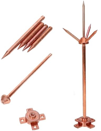 Asta di protezione contro i fulmini in rame, picchetto in ottone per una maggiore sicurezza del tetto, kit di protezione contro i fulmini durevole per la protezione domestica