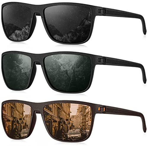 HENGOSEN Sonnenbrille Herren Polarisiert Sunglasses-Men: Sport Sonnenbrille Verspiegelt UV400 Schutz Fahren Angeln 3 PACK