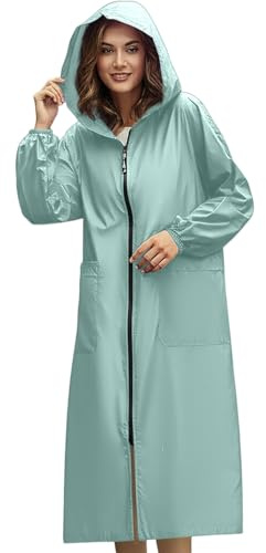YOSUWOAI Blouse imperméable pour femme - Vêtement de travail d'extérieur avec fermeture éclair - Poncho de pluie fin réutilisable - Long manteau de pluie respirant pour la randonnée et les voyages, O