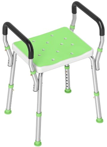 HOMCOM Portable Shower Stool Non-Slip Shower Chair for Elderly Green | Adjustable Height, EVA Cushion, Rust-Free Aluminium Bath Chair, for Disabled