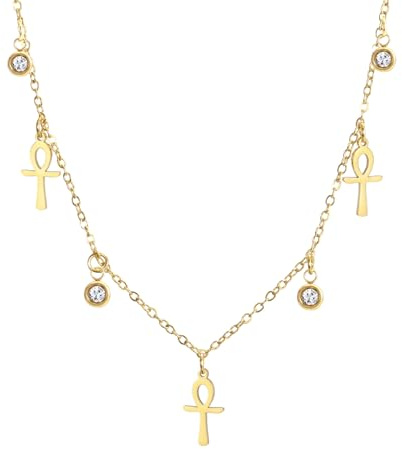 EUEAVAN Ankh kors Y halsband livets öga av Horus hänge kartong lång kedjeskydd afrikansk koptisk amulett antik egyptisk religiös smyckesgåva för kvinnor män, Medium, Rostfritt stål, Ingen ädelsten