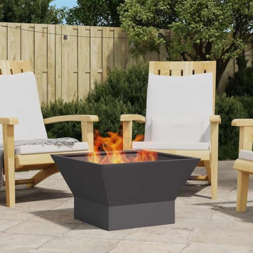 Chimenea negra de acero 60 x 60 x 35 cm, moderna estufa de jardín para terraza y exterior, calentador duradero con llama y diseño práctico para un calor acogedor al aire libre