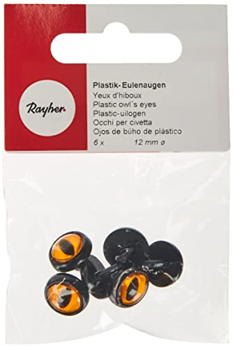 Rayher Eulenaugen, Plastik, zum Aufnähen, braun, 12 mm ø, Btl. 6 Stück, Tieraugen, 8963400