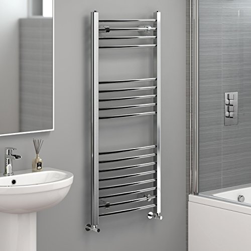 iBathUK | 1200 x 500 Curved Heated Towel Rail Chrome Bathroom Radiator